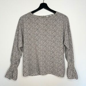 Uniqlo Black Floral Peasant Blouse